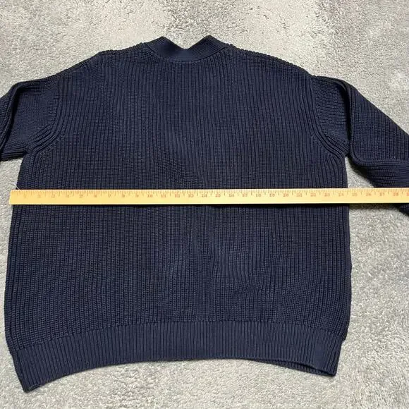 Quince Sweater Womens Medium Blue Organic Fisherman Boxy Heavy Knit Cardigan - Picture 4 of 7